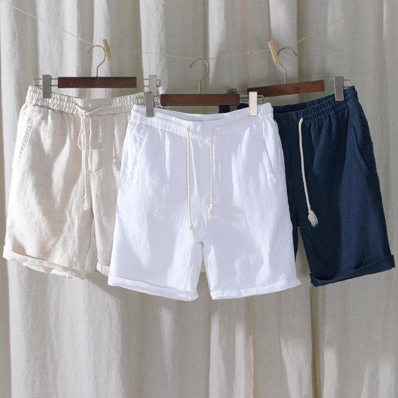 亚麻短裤沙滩裤男宽松五分夏季薄款外穿休闲潮流百搭棉麻冰丝裤子