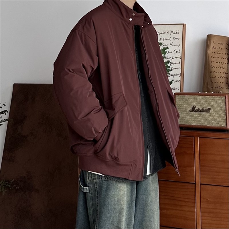 B东日系男装复古工装棉服男冬季加厚保暖立领哈灵顿宽松棉服外套