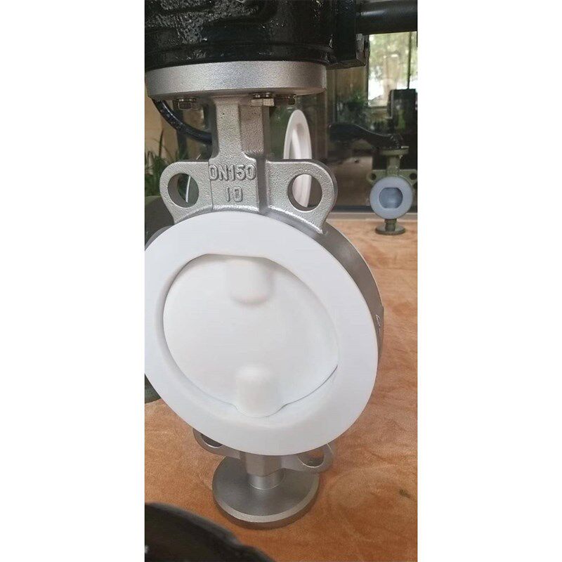 铸钢不锈钢耐酸碱衬氟手柄涡轮衬氟蝶阀ED371F46-16 DN50