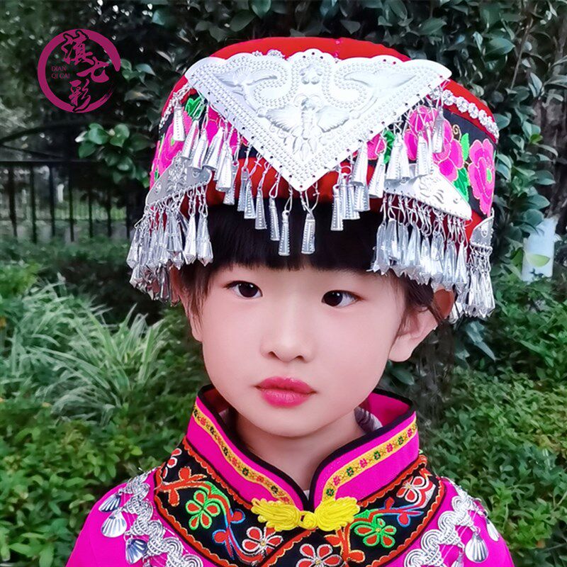 吊银饰珠珠帽蕾丝三角苗族彝族撒尼族配饰女童帽民族服装帽公主帽