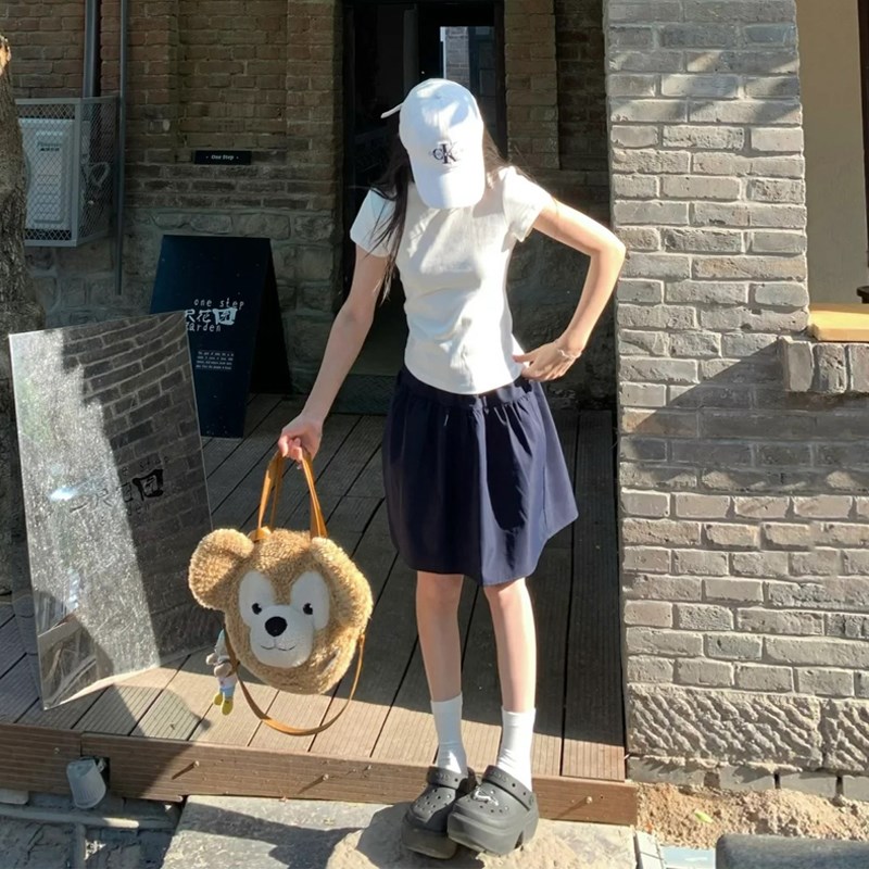 可盐可甜减龄休闲套装女夏季韩系白色短袖T恤高腰A字半身裙两件套