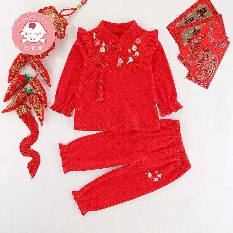 女宝宝一周岁礼服秋季套装夏秋装1男宝2满月百日岁宴抓周衣服唐装