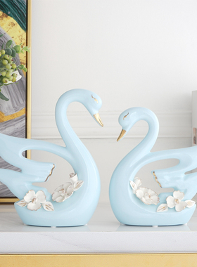 现代简约轻奢陶瓷天鹅摆件家居客厅酒柜新房装饰品电视柜结婚礼物