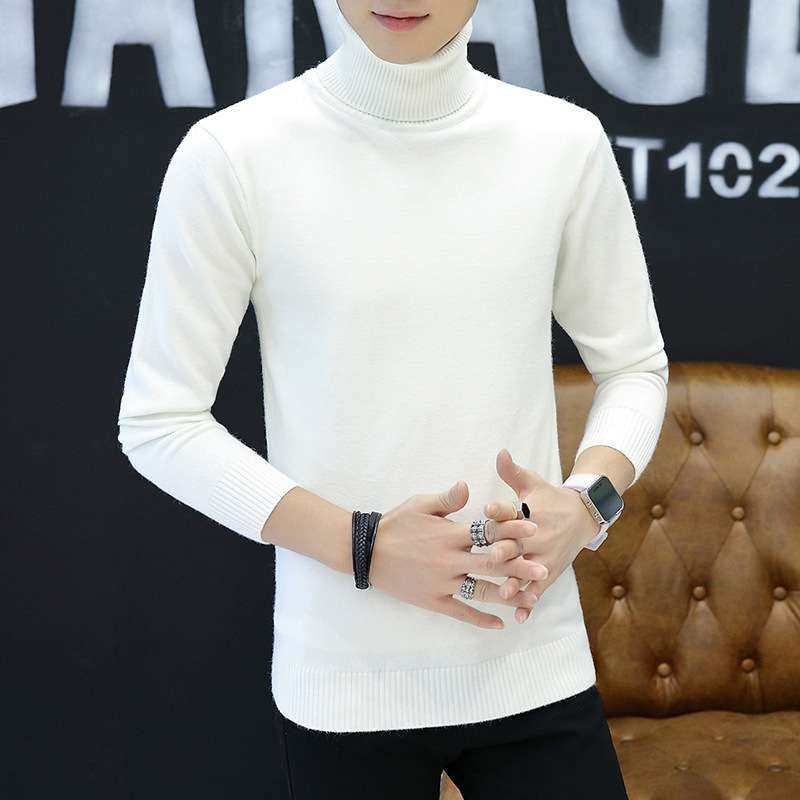 2021秋冬高领毛衣男式韩版纯色针织衫男士修身毛衫线衣男装打底衫