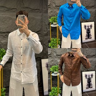 欧货新款 防晒上衣潮流男装 亚麻衬衫 衬衣时尚 休闲百搭长袖 7070夏季