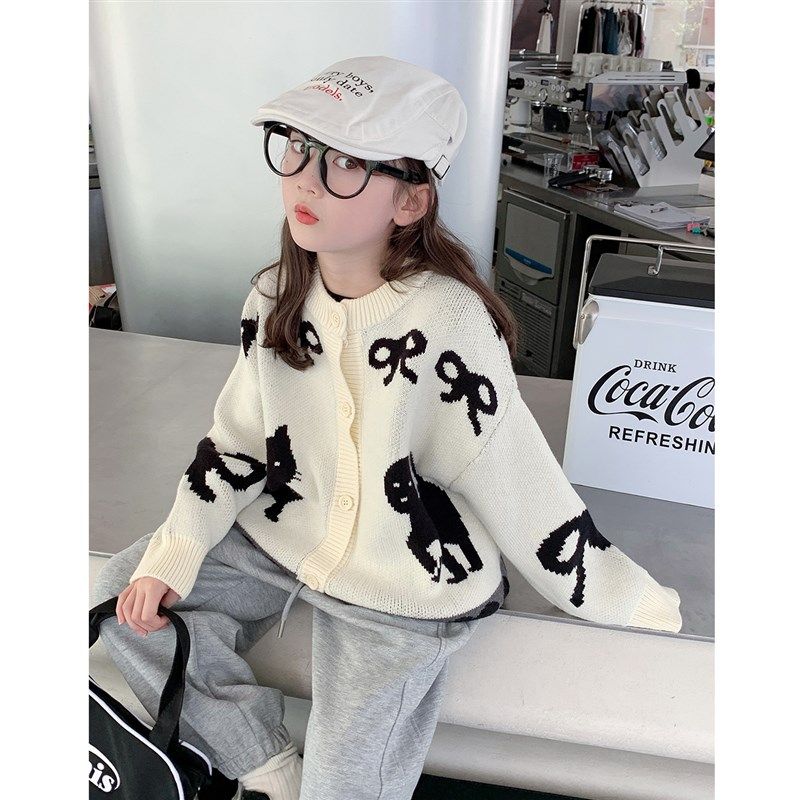 女童毛衣开衫春秋款2024新小女孩秋季韩版针织衫儿童秋装洋气外套