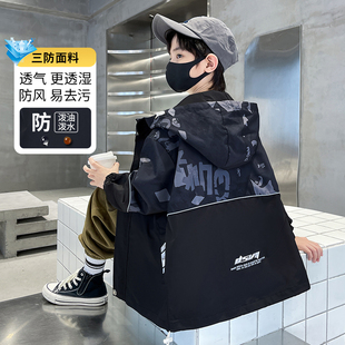童装男童拼迷彩连帽外套2023秋季新款儿童大童冲锋衣风衣上衣春秋