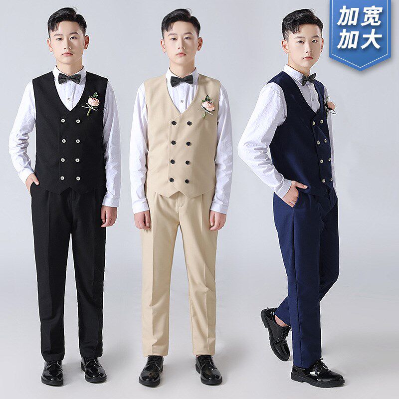男童加肥加大码西装儿童胖版西服马甲套大童主持人钢琴演讲表演服