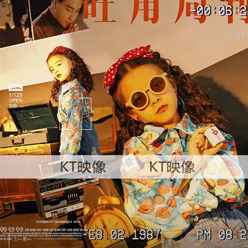 女童港风复古8090年潮童写真模卡T台走秀模特舞台比赛个性演出服