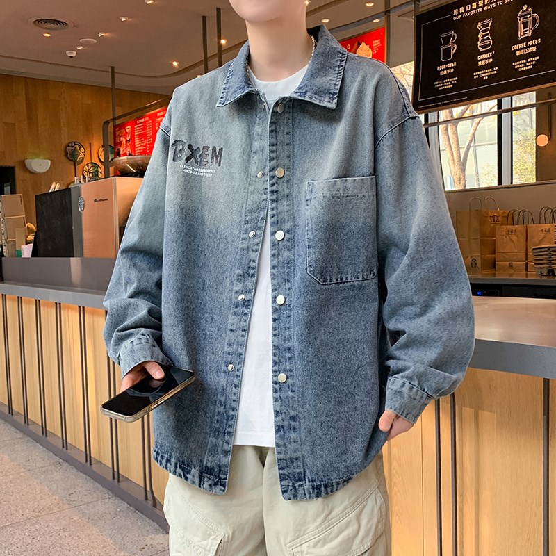 牛仔外套男青少年春秋季新款初中学生潮牌夹克男装士休闲衬衫上衣