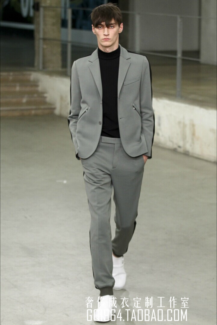 西服套装2024春夏新款前后撞色拼接男士修身居家休闲西服套装定制