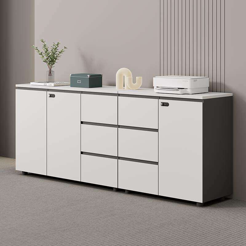 文件柜矮柜木质免拉手带锁抽屉资料柜储物柜茶水柜办公室落地边柜