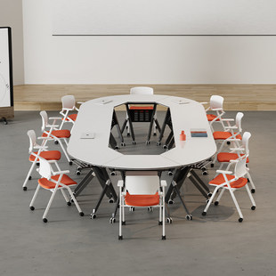 折叠培训会议长条桌椅组合移动翻板辅导班课桌椅可拼接桌办公桌子