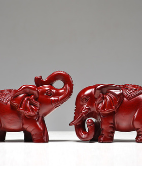 红色实木质大象一对象木雕小象客厅玄关家居装饰红木质工艺品