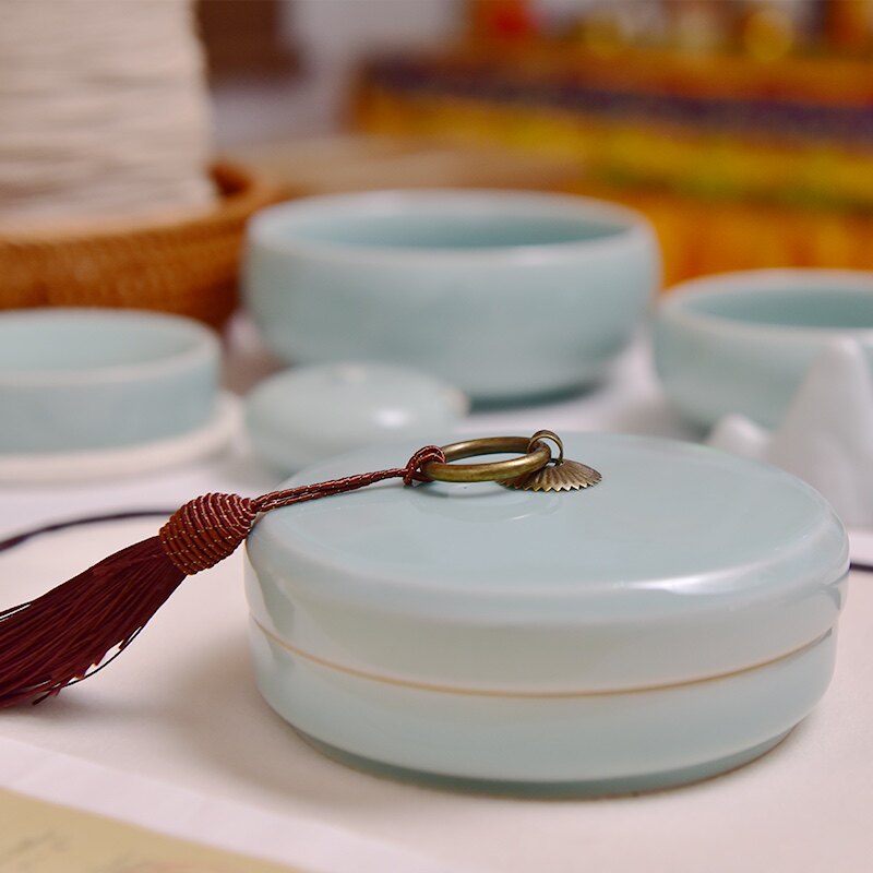 [暮雨]保湿干砚台 汝窑青瓷烟台毛笔舔 蓄水墨池圈防蒸发,文具电教/文化用品/商务用品,砚台,淘宝优惠券,粉丝福利购,淘宝优惠卷