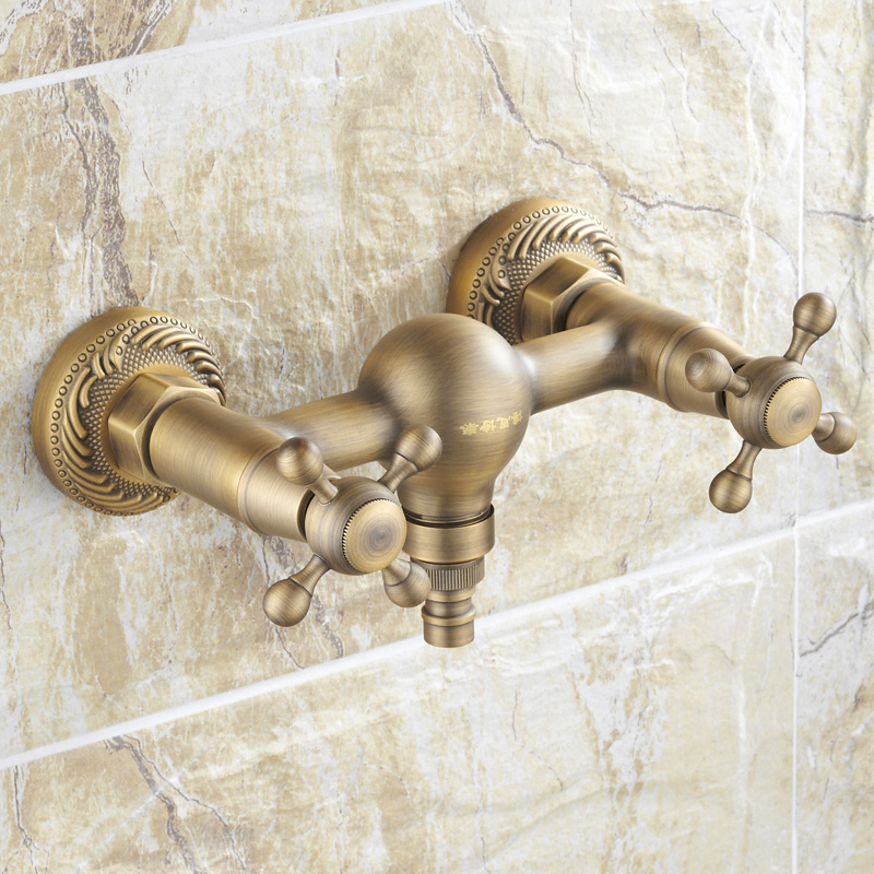 全铜 仿古洗衣机龙头 欧式冷热水龙头入墙混水阀 洗衣机4/6分通用