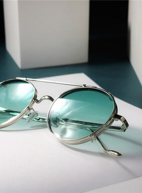 街风个性双层夹片太阳眼镜圆形设计感金属框中性可拆卸潮款墨镜