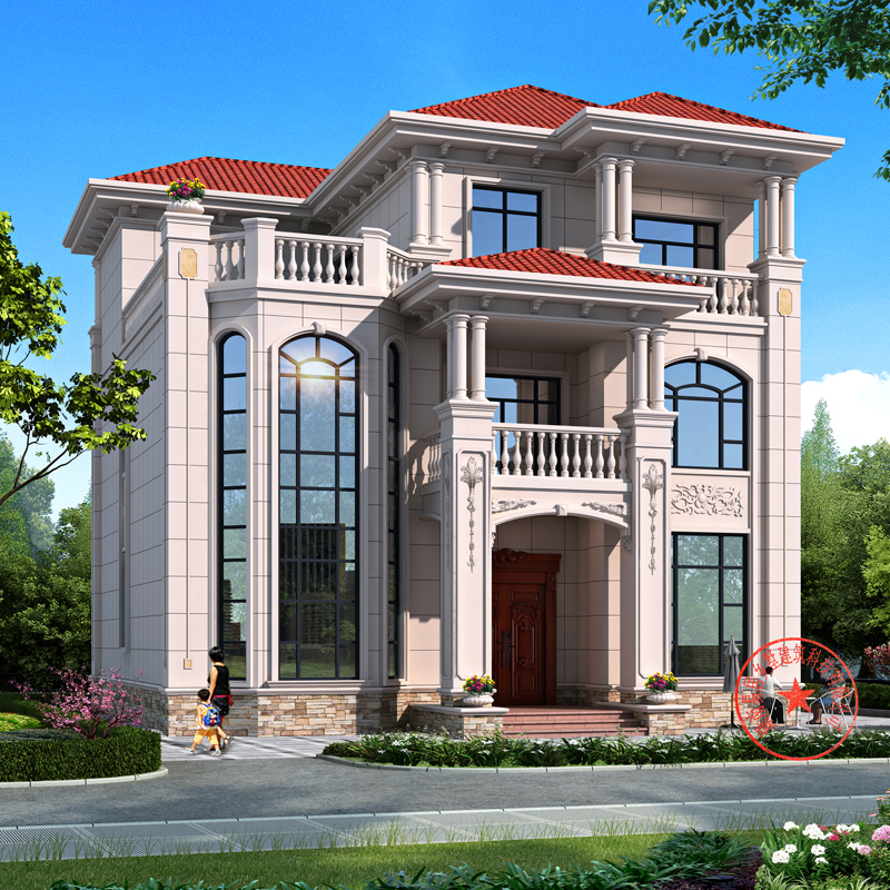 343新款豪华欧式别墅设计图纸三层新农村自建房乡村洋楼房施工图