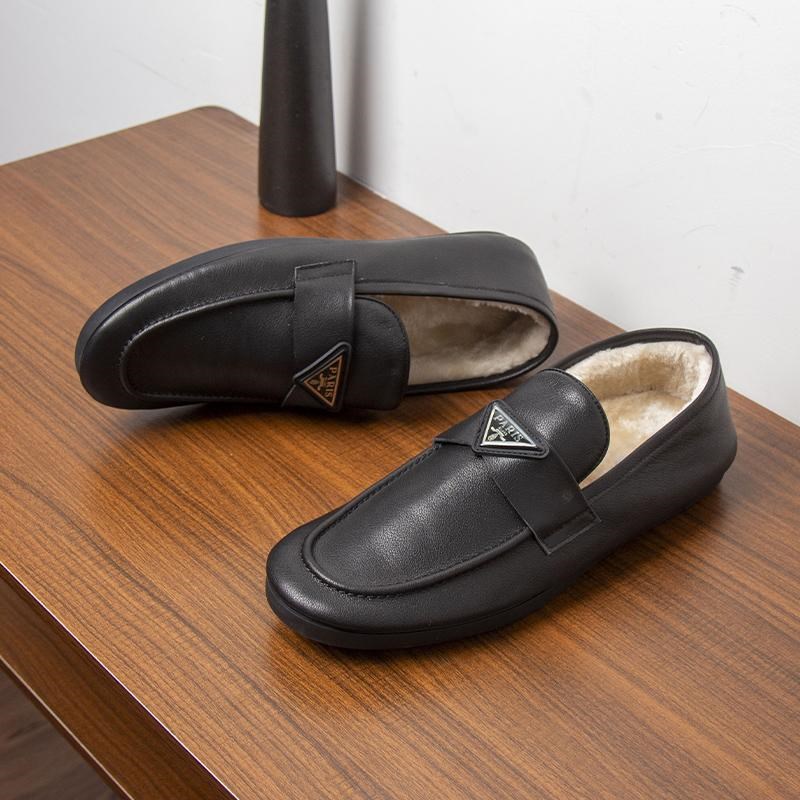 2024秋冬新款软底软面真皮加绒懒人鞋一脚蹬男士休闲皮鞋小码懒人