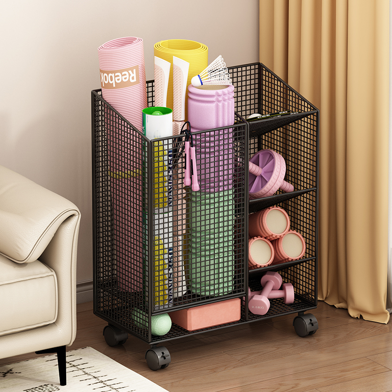 瑜伽收纳筐健身器材收纳架家用篮球哑铃收纳篮羽毛球拍夹缝置物架