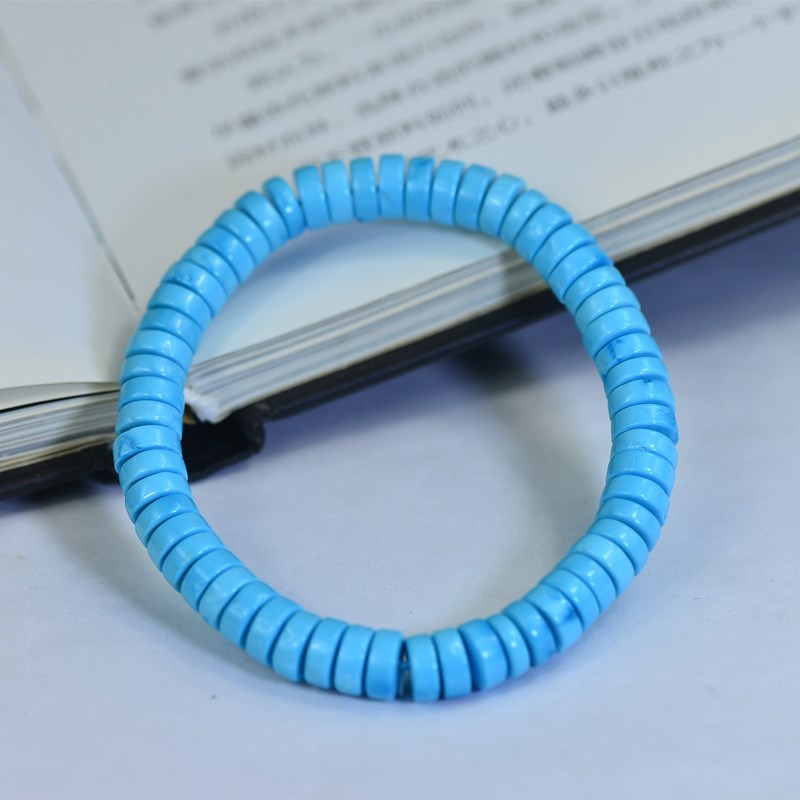 保真湖北原矿绿松石隔片手串正圆直切手串高瓷蓝文玩手链男女款