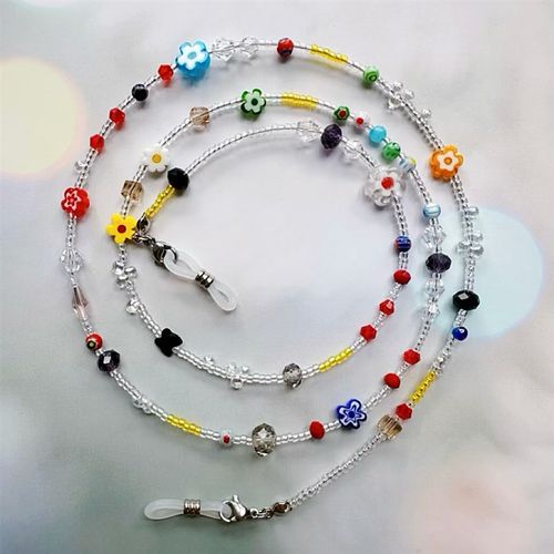 彩色花朵眼镜链口罩耳机挂脖复古小众设计感级防丢吊绳墨镜127