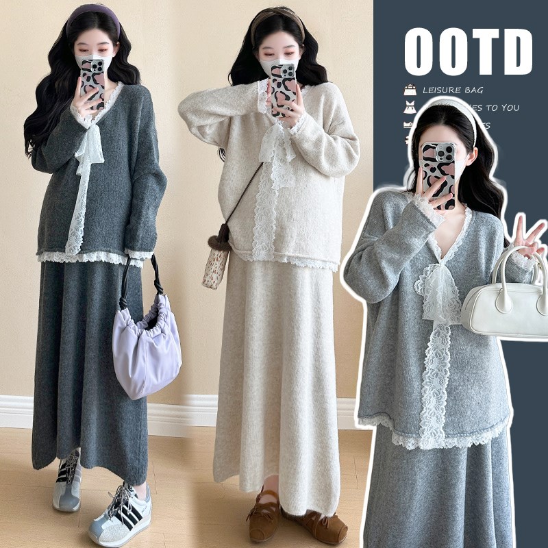 孕妇2024新款连衣裙拼接两件套秋冬季孕妈妈秋款穿搭高级感套装潮