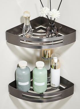 拉丝枪灰色三角架浴室卫生间转y角置物架304不锈钢免打孔三角板篮