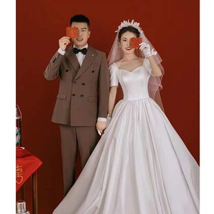 大码轻婚纱dv领白色户外旅拍胖MM结婚加肥加大200斤简约显瘦遮肚