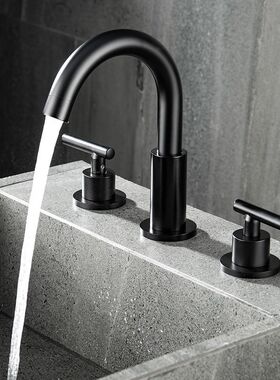 厂家美式面盆水龙头全铜冷热两用黑色4寸洗手盆双把手水龙头