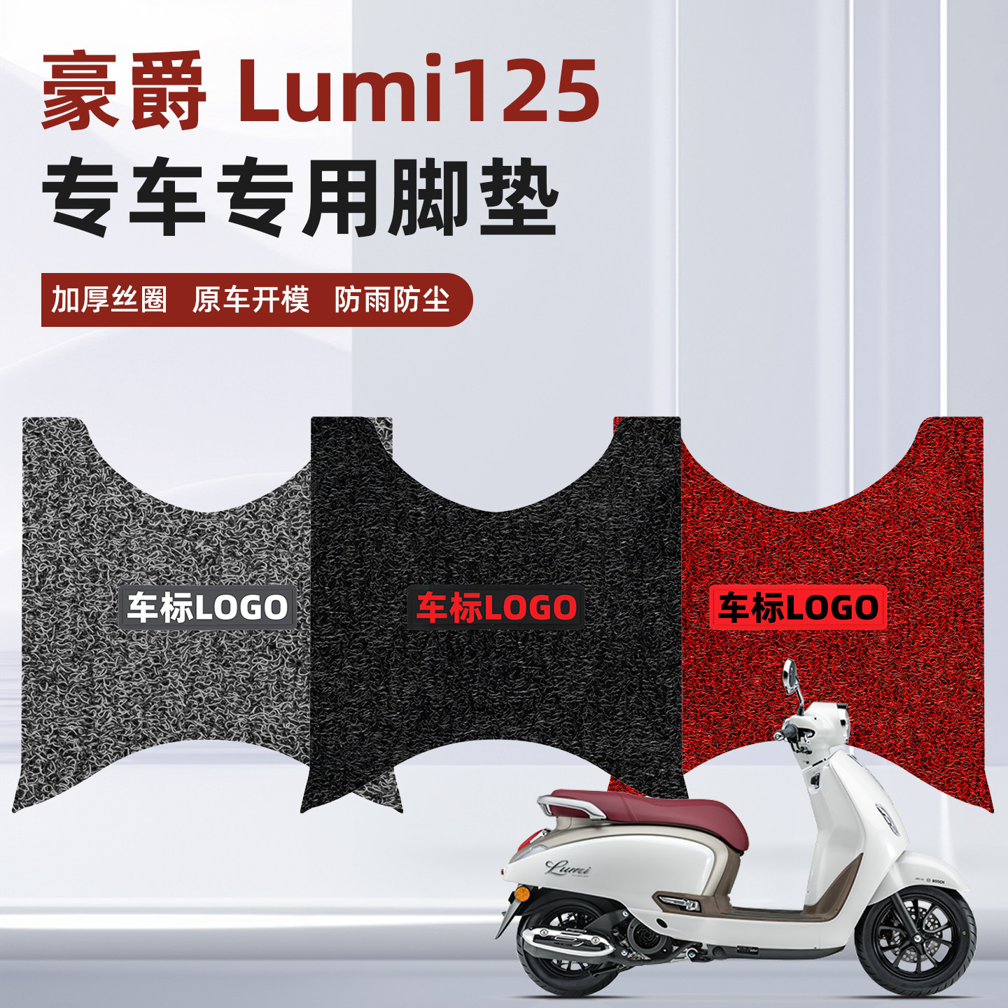 适用豪爵Lumi125踏板摩托车专用防水耐磨加厚丝圈脚垫HJ125T-50C