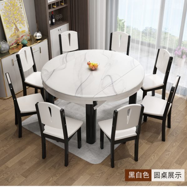 大理石餐桌椅组合现代简约家用小户型吃饭桌子可伸缩折叠方圆两用