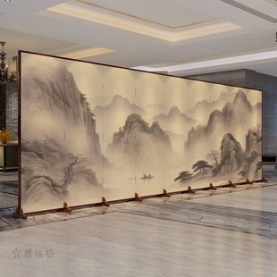 实木屏风隔断客厅高端折叠移动办公会议室酒店现代简约山水 新中式