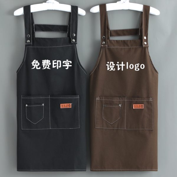棉布背带围裙女定制LOGO印字时尚美甲餐厅服务员男工作服家用防水