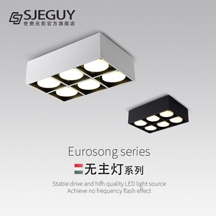 极简客厅无主g灯照明led明装筒灯方形盒子灯六头斗胆灯格栅吸顶灯