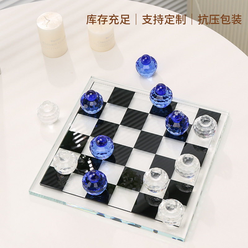 跨境轻奢白水晶玻璃大理石高级感棋盘创意客厅酒店桌面摆件 厂,家居饰品,桌面摆件,淘宝优惠券,粉丝福利购,淘宝优惠卷