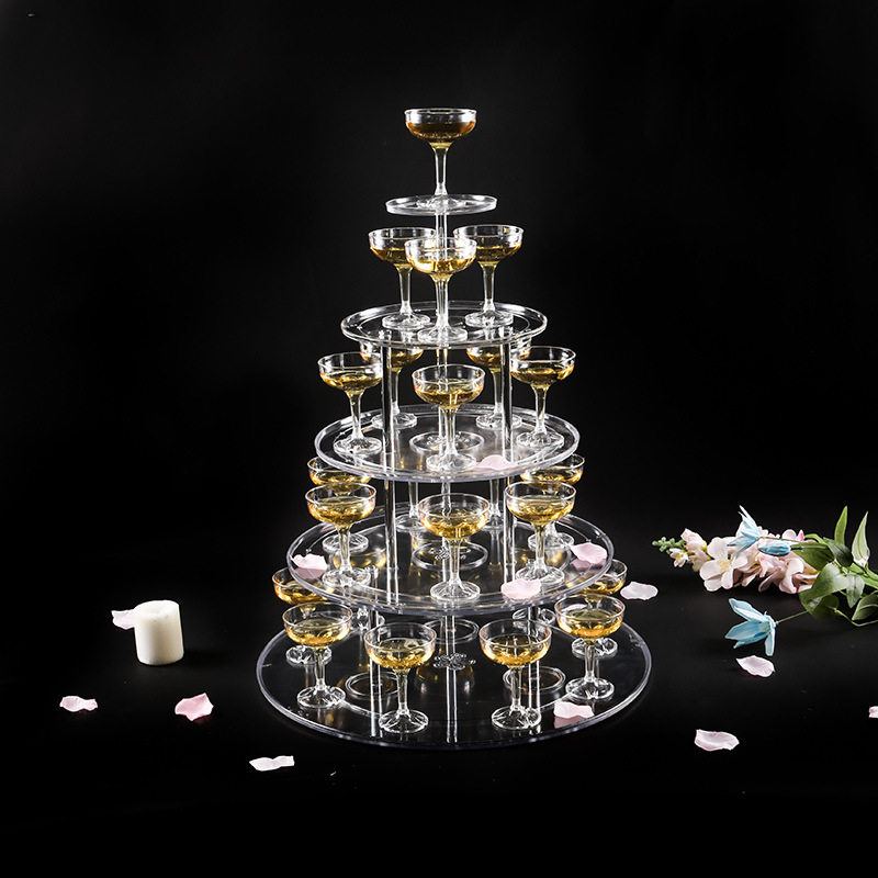 婚庆香槟塔五层圆形亚克力香槟塔婚庆道具塑料香槟杯婚礼酒塔