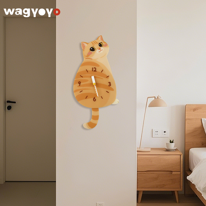 原创橘猫挂钟猫咪时钟静音尾巴摆动创意装饰家居饰品生日礼物