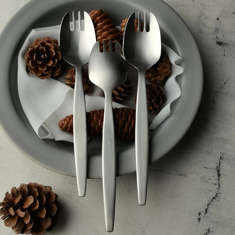 Purfi Perli 304不锈钢 沙拉勺叉 水果西餐叉勺 砂光一体锻造