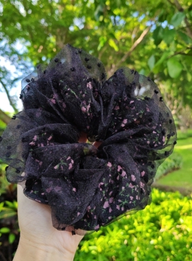 【黑色网纱】花朵印花大肠发圈高级感百搭时尚头花气质马尾发绳女