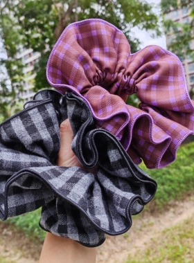 【露思同款】紫色格子大肠发圈复古格纹学院风氛围感马尾头绳头花