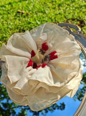 【红樱桃】蕾丝手作甜美刺绣大肠发圈文艺气质优雅春夏新款发饰