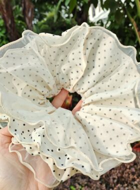 【慵懒风】韩系米色大波点网纱发圈高级感超大号丸子头发饰头绳女