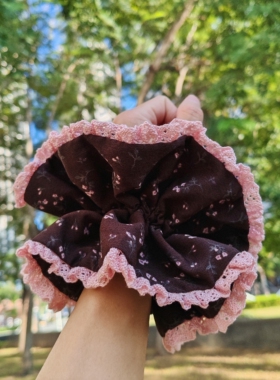 【温柔蕾丝花边】重工高级感咖色褶皱小碎花大肠发圈气质丸子发绳