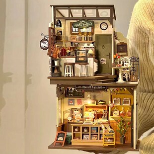若来diy小屋木质拼o装积木贝卡面包店咖啡店模型送女孩手工生日礼