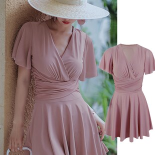 连身两件式 裙式 保守遮肚显瘦宽松 泳衣女胖mmk200斤温泉新款 大尺码