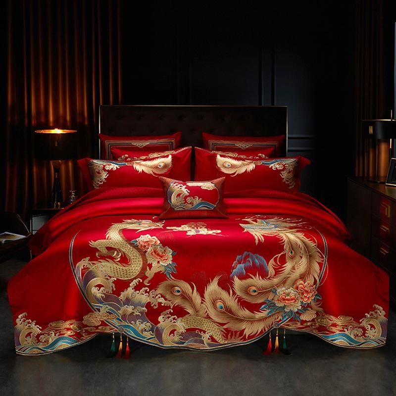 新疆长绒棉重绣婚庆四件套全棉喜庆结婚床上S用品大红龙凤喜被,床上用品,婚庆床品套件,淘宝优惠券,粉丝福利购,淘宝优惠卷