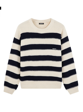 i.t GROUNDZERO2025秋冬保暖个性白色条纹开衫毛衣打底针织衫女
