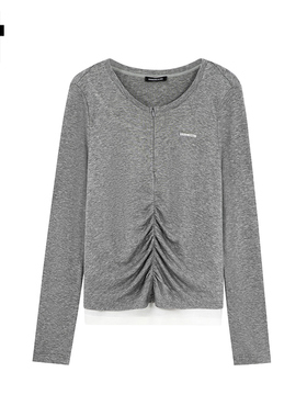 i.t GROUNDZERO2025秋冬圆领拉链雪花灰色开衫毛衣外套针织衫女