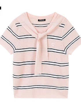 i.t GROUNDZERO韩系时尚领结针织衫条纹短袖T恤女上衣